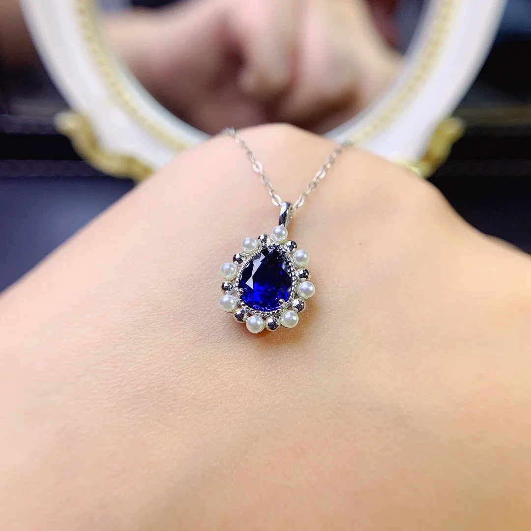 Fashion Creative Sapphire Pendant Necklace Hypoallergenic Sterling Silver Necklace Women Original Wedding Jewelry Accessories