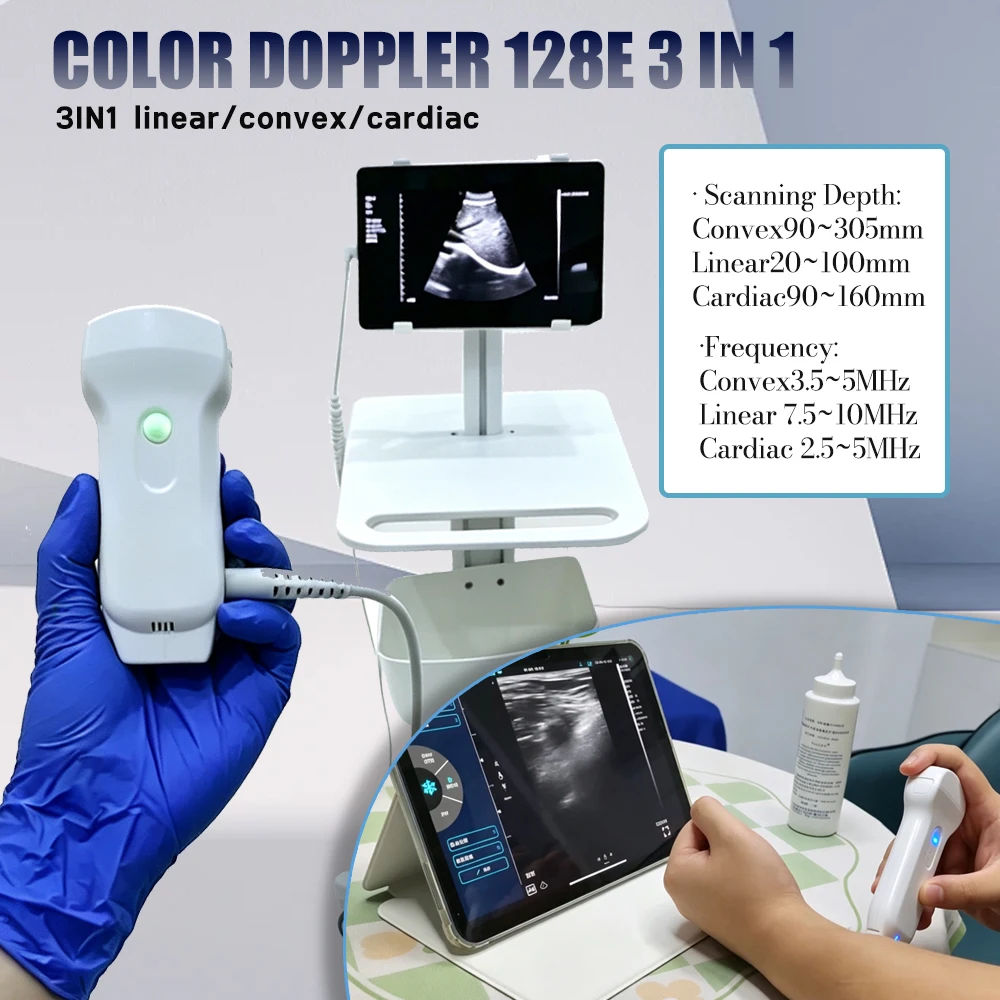On-site Inspection Wireless Ultrasound Probe 3IN1 Linear Convex Cardiac 128 Elements WIFI Handheld Scanner