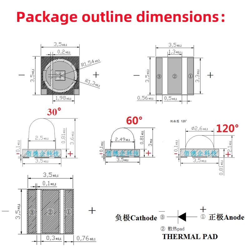 10PCS 3535 IR SMD LED High Power1W 2W 3W 30° 60° 120° degrees Infrared IR 850nm 940nm LED