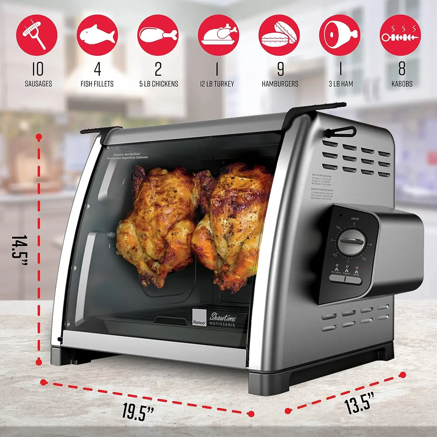 5500 Series Rotisserie Oven, Stainless Steel Countertop Rotisserie Oven, 3 Cooking Functions: Rotisserie,12-Pound Capacity