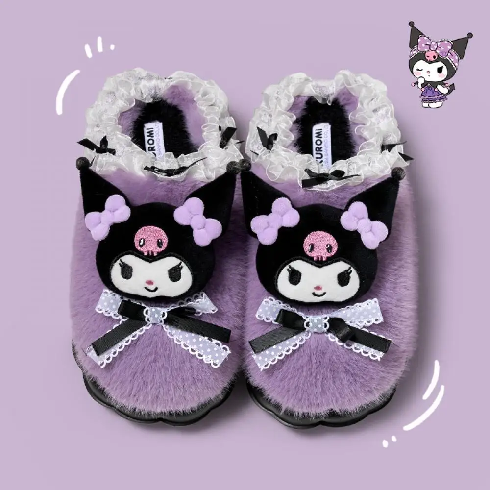 New Kuromi Hello Kitty Cotton Plush Slippers My Melody Cinnamoroll Sanrio Cartoon Cute Sweet Thick Sole Indoor Home Slippersgift