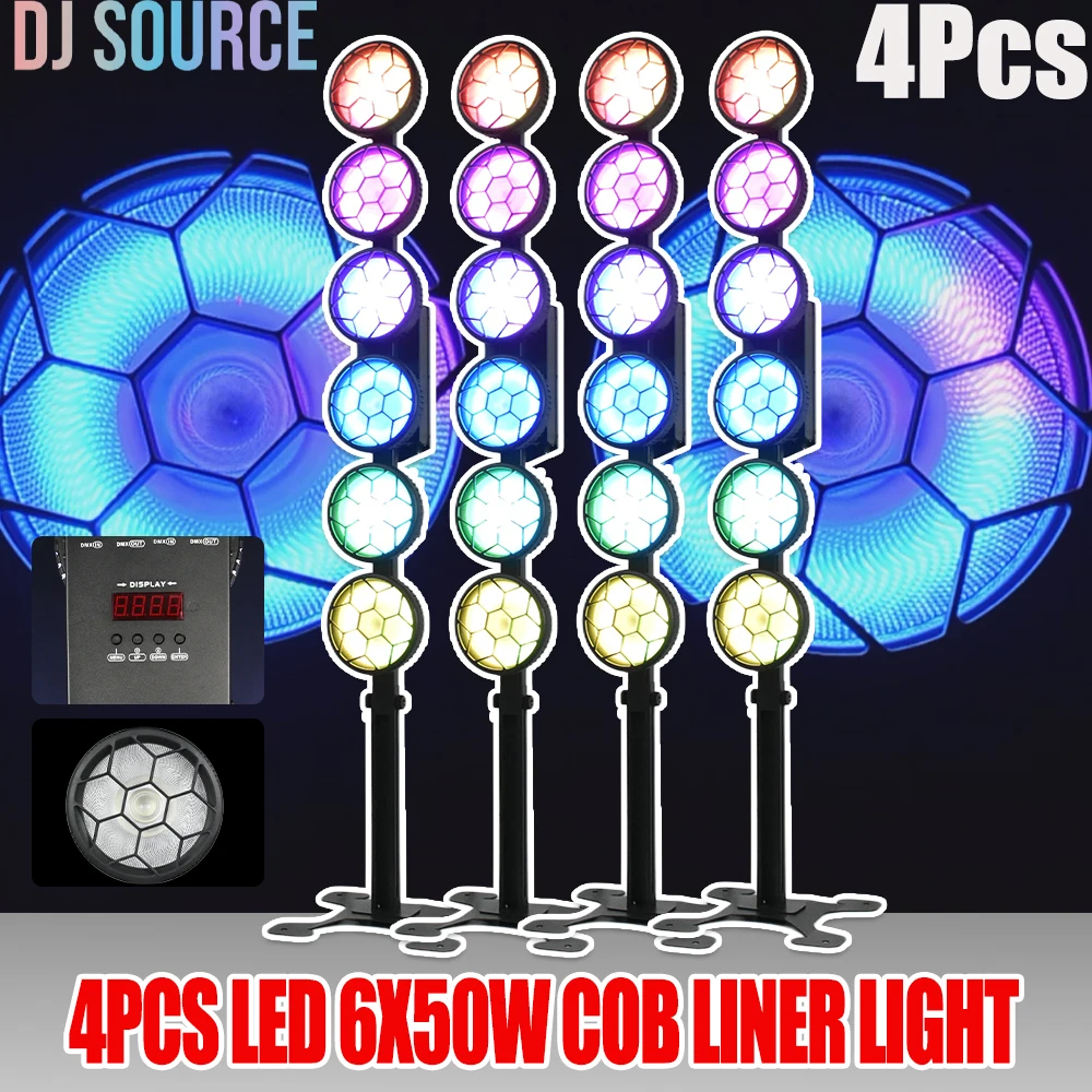 

4Pcs/Lot LED 6X50W COB Retro Light Amber RGB Running Strobe Wash Effect DJ Stage Light DMX512 For DJ Disco Club Bar Stage Effect