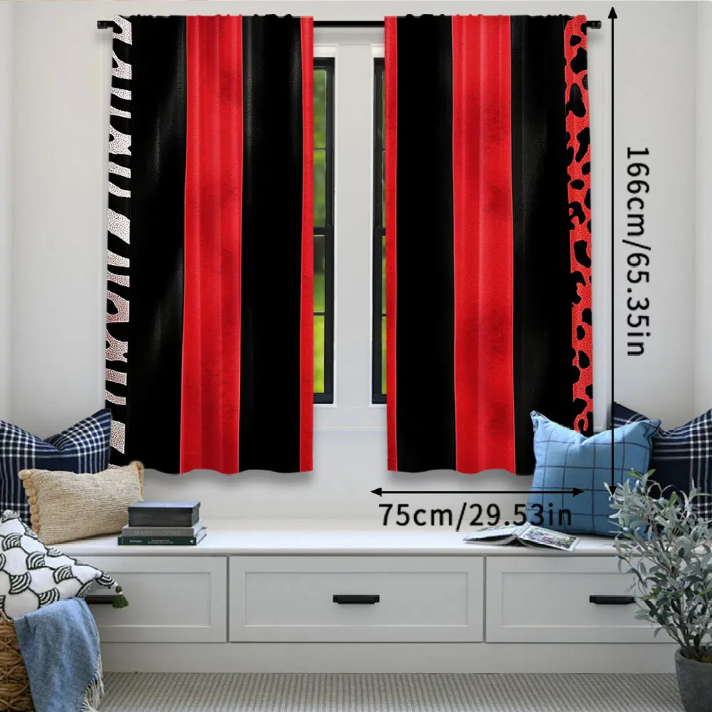 2Pcs Vibrant Red And Black Zebra Printed Curtains Suitable For Bedroom Bathroom Living Room Dining Room Study Room Office A