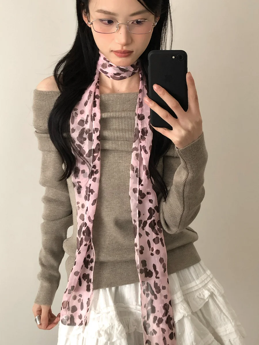 2025 春夏の新甘いヒョウ柄スカーフ女性のためのフレンチファッション多用途スカーフ