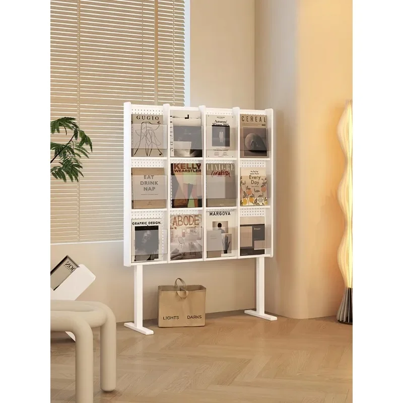 Cream wind bookshelf, floor-to-ceiling reading, medieval multi-layer documents, books, newspapers, cave boards, magazine racks