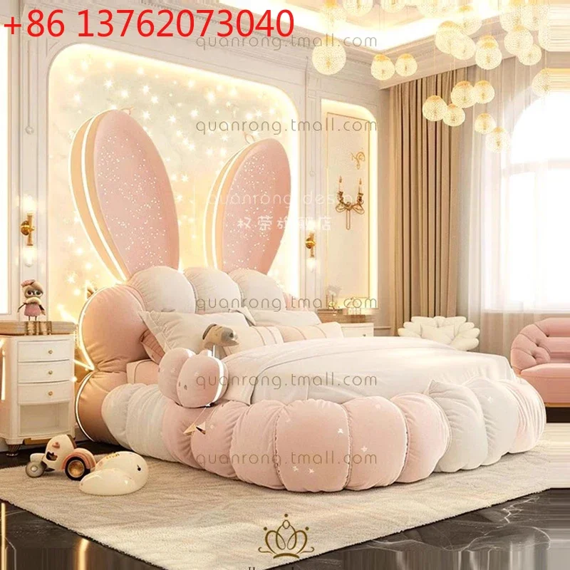 Cama para niñas, cama de princesa, plataforma europea sencilla, cama de masaje, cama doble para niños, muebles modernos de lujo para el hogar