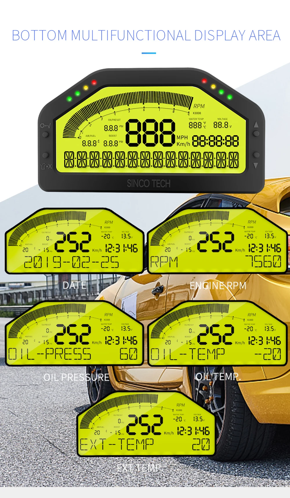 MAIMEIMI 다기능 디지털 레이스 대시 패널 9 in 1 게이지 LCD 디스플레이 센서 키트 레이스 대시 보드 Bluetooth 호환 DO904