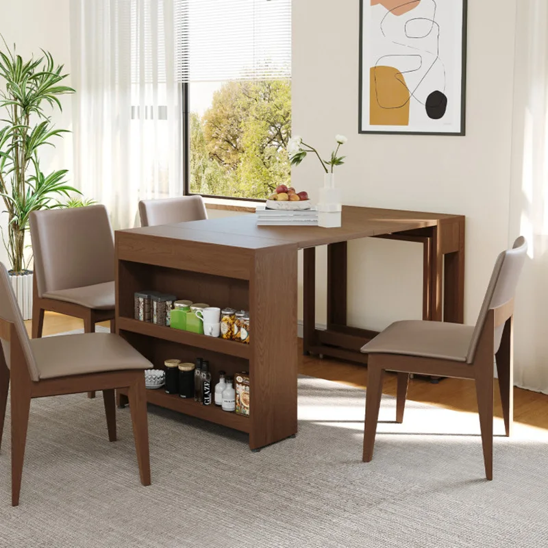 Pure solid wood deformation lengthened push-pull folding dining table extremely narrow wall dining table conference table