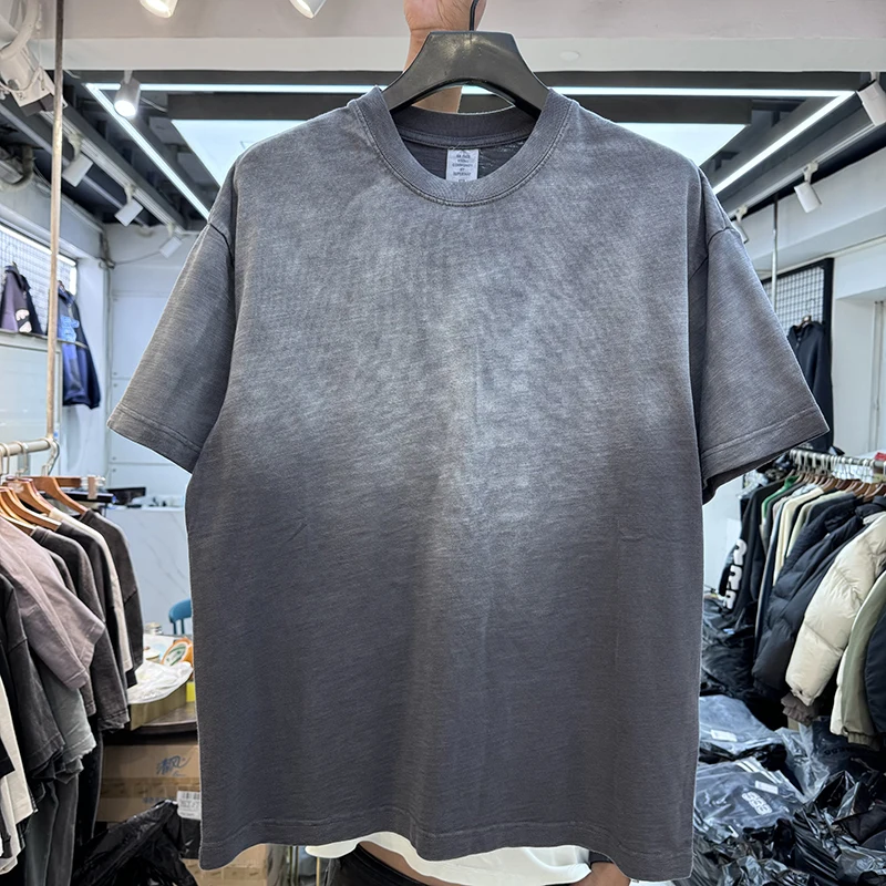 

Американская винтажная футболка оверсайз из плотного хлопка с круглым вырезом, повседневная летняя модель в стиле High Street