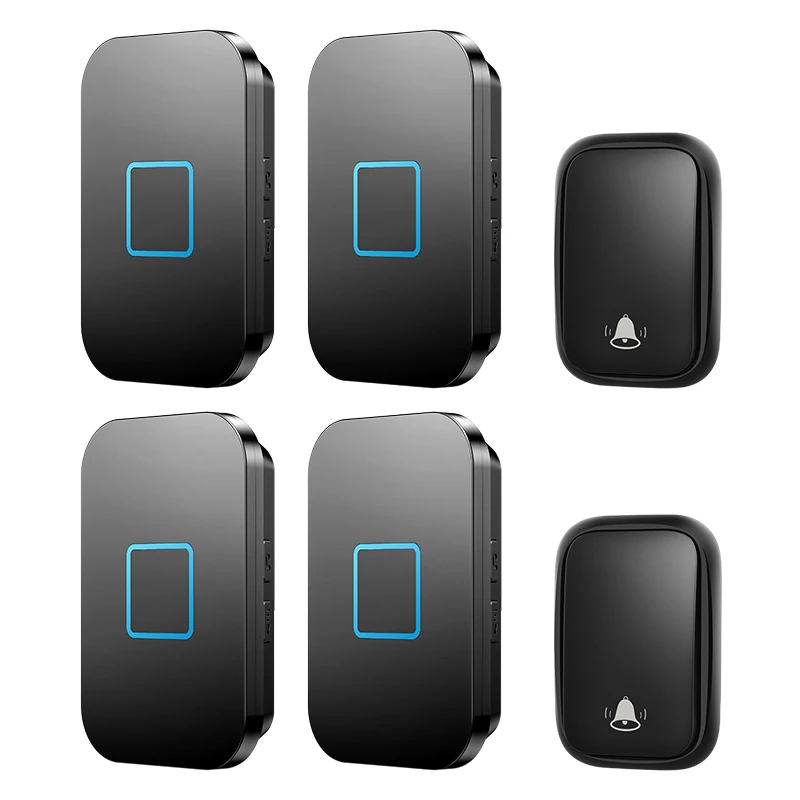 

CACAZI 2 Button 4 Receiver Self-powered Home Wireless Doorbell for Home 150M Remote Waterproof No Battery Required Call Bell