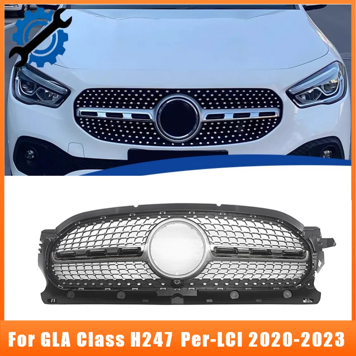 Diamond Star Front Grille For GLA Class H247 Per-LCI 2020-2023 Parrilla Standard Bumper Mesh Grill Mod Accessory