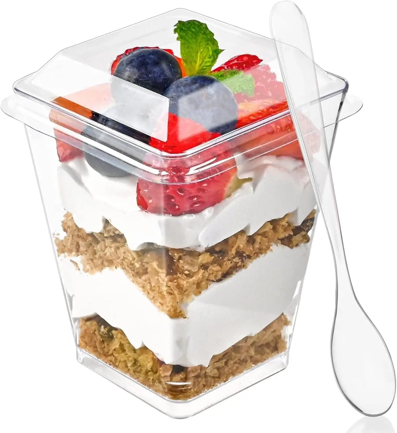 

5 oz Dessert Cups with Lids and Spoons, 75 Pack - Perfect for Parfaits, Pudding, Jello & More