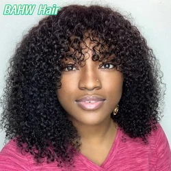 Peruvian Kinky Curly Wig Human Hair Wigs With Bangs Full Machine Made Wigs Cheap Remy Human Hair Culry Glueless Wig For Women
