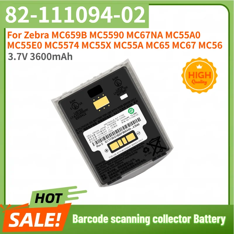 100% New 3.7V 3600mAh High Quality Battery 82-111094-02 for Zebra MC659B MC5590 MC67NA MC55A0 MC55E0 MC55A Replacement Battery