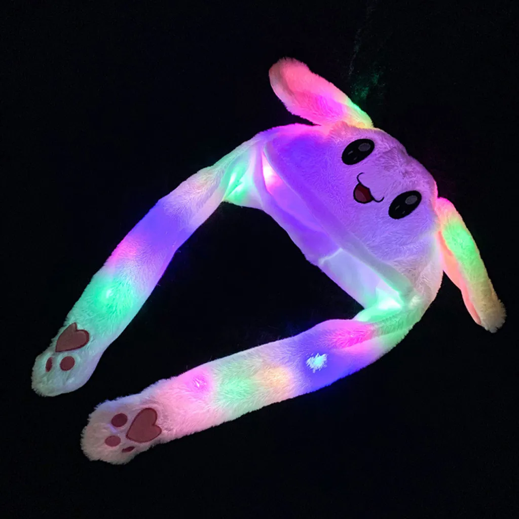 Fashion Cute Men And Women Light Rabbit Ear Hat Wrap Warm Hat Cap Hat With Ears That Move Led Cap Light Czapki