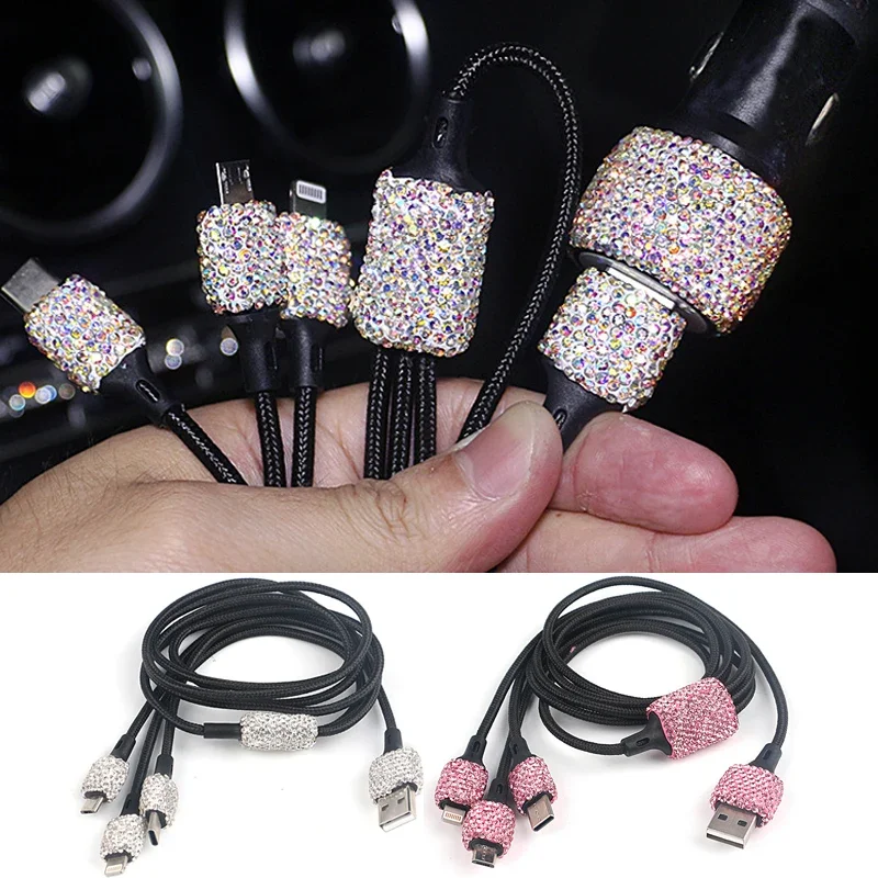 Rhinestone Diamond Car Charger Car Phone Safety Hammer Charger Dual USB Fast-Charging Cable Car Phone Aluminum Alloy Charger