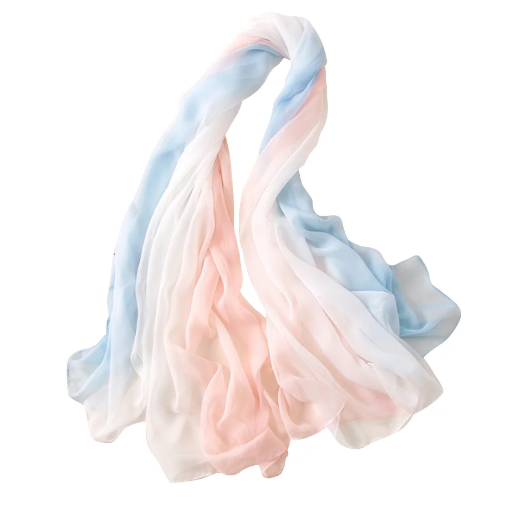 Lenço de verão gradiente feminino proteção uv chiffon xale de seda 170x145cm luz azul rosa respirável protetor solar cachecol feminino