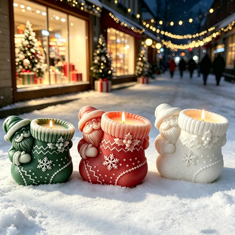 Santa Claus Christmas socks silicone mold DIY scented candles can be used for plaster pen holder vase and other home decoration view 5