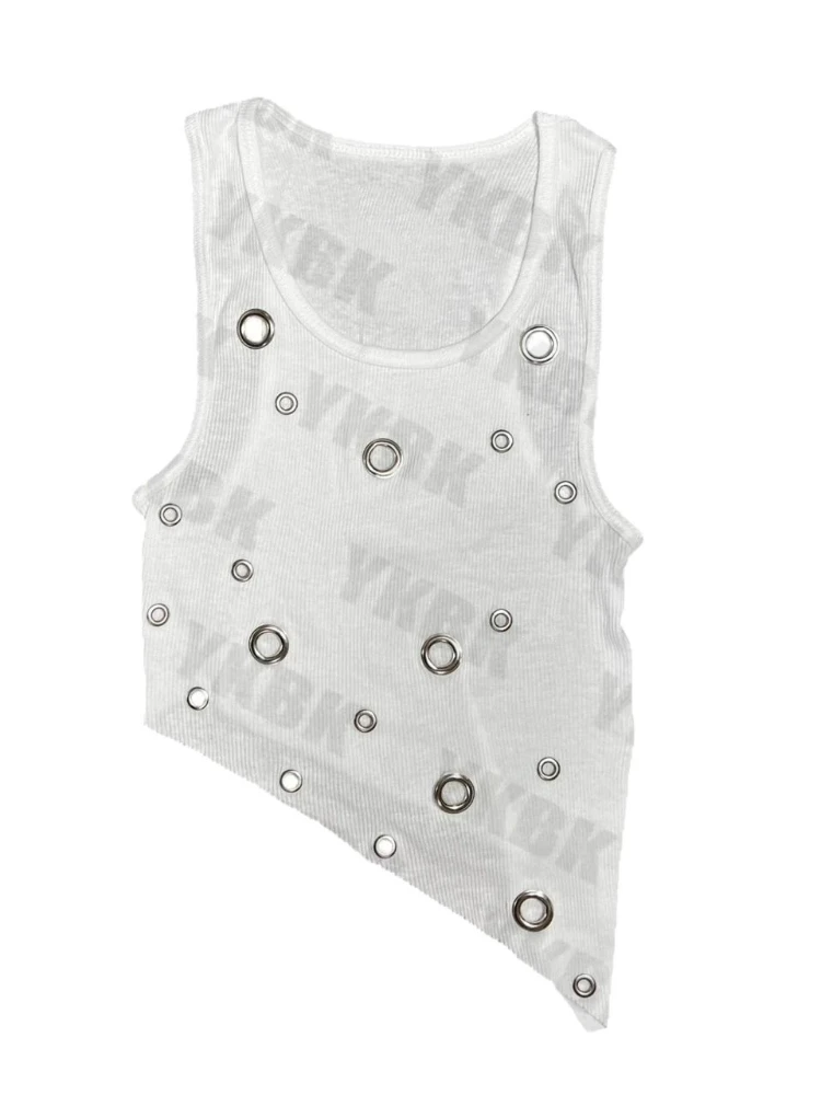 

Women's Retro Trend Dark Punch Design Tank Top with Hood Irregular Long Hooded Top Personalized Ins Style Casual Wear