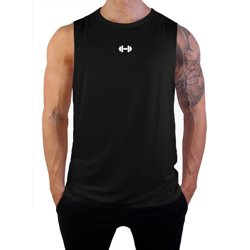 Men's Gym Running Sleeveless Shirt Mesh Quick Dry O-Neck Breathable Workout Athletic Sports Tank Tops Summer Training Vests