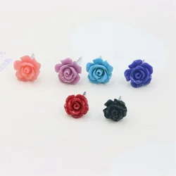 ZFSILVER 100% S925 Sterling Silver Fashion Trendy Sweet Lovely Simple More Color Resin Camellia Flower Earrings  For Women Gifts