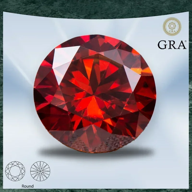 Piedra moissanita de corte redondo, Color granate VVS1 con certificado GRA para dijes de piedras preciosas, cuentas para fabricación de joyas