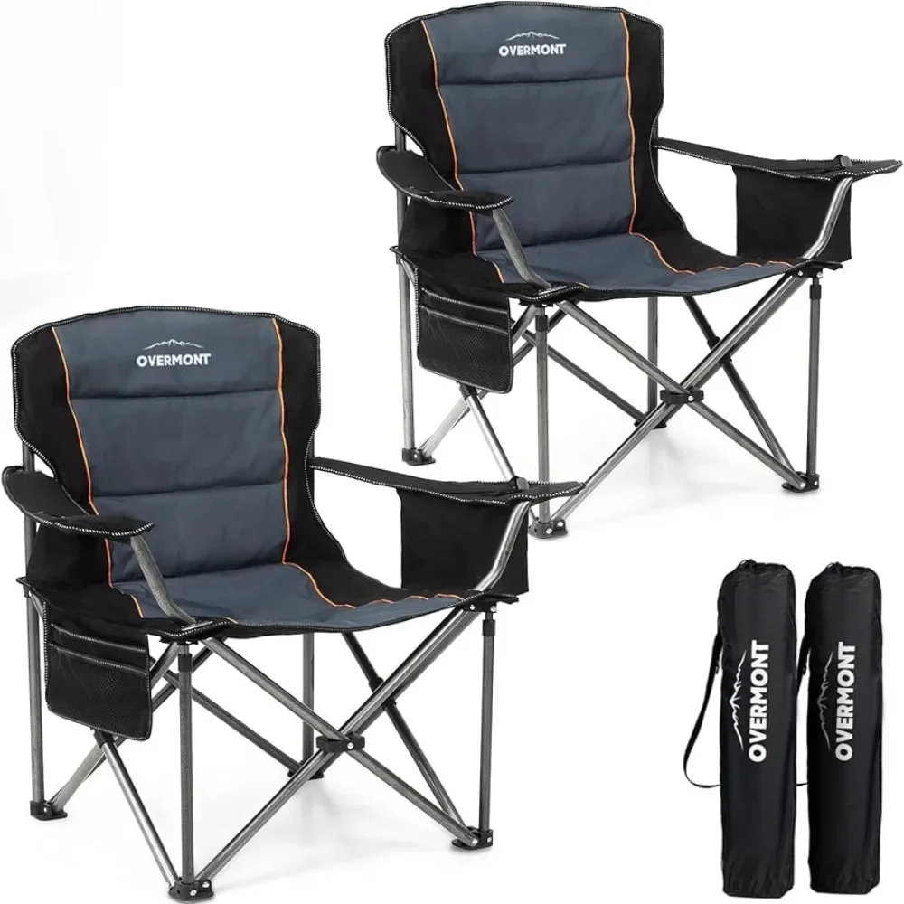 

Oversized Folding Camping Chair 2Pack - 385lbs Support with Padded Cushion Cooler Pockets - Heavy Duty Collapsible Chairs