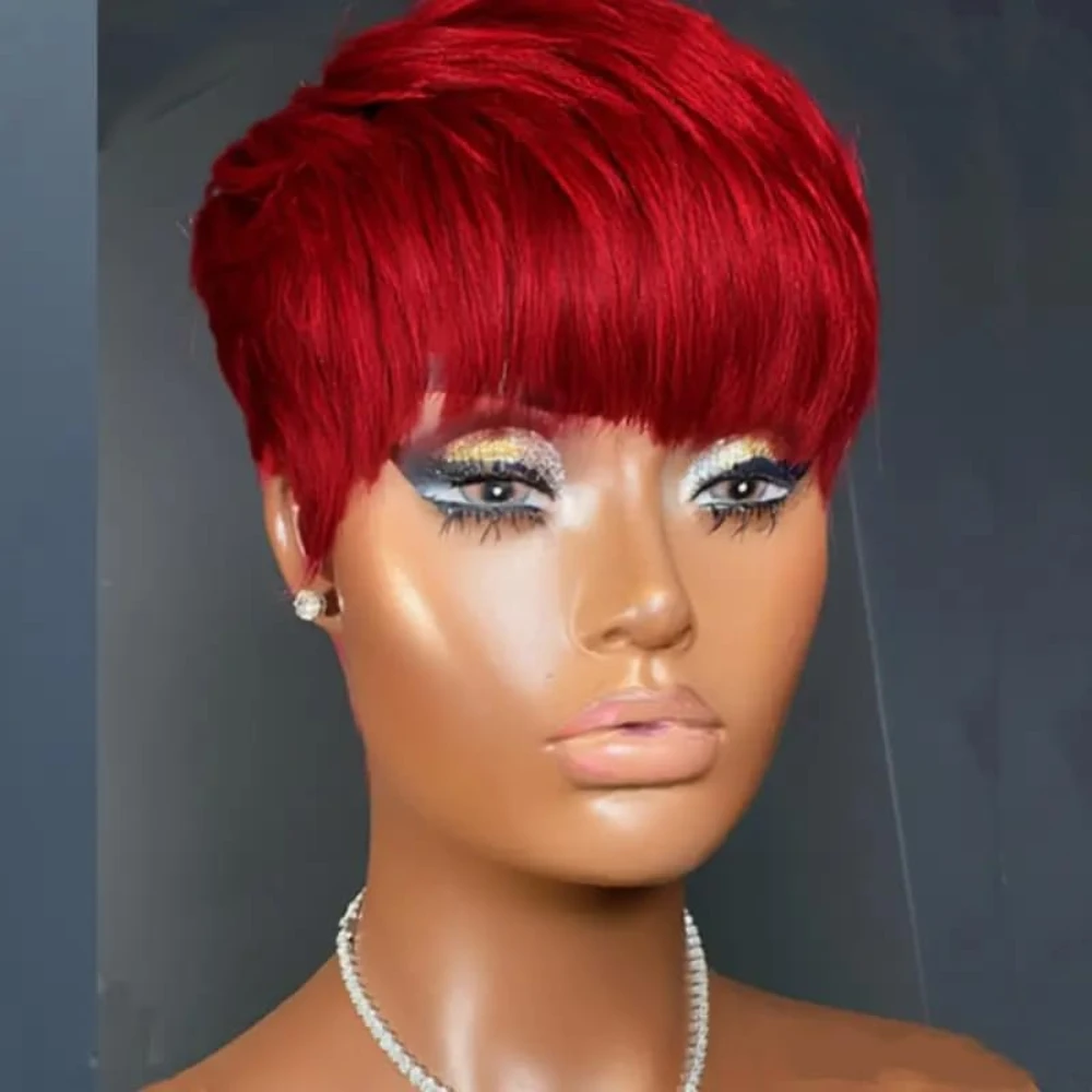 Parrucca per capelli umani diritta con taglio pixie corto Parrucche per capelli umani Remy con frangia Parrucca piena fatta a macchina
