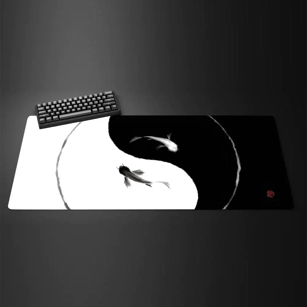 

Large Size Desk Mat Black & White Mouse Pad Japanese Koi Fish Japan Art Seal Yin-yang Fish Large Gaming Deskmat Rubber Mousepad