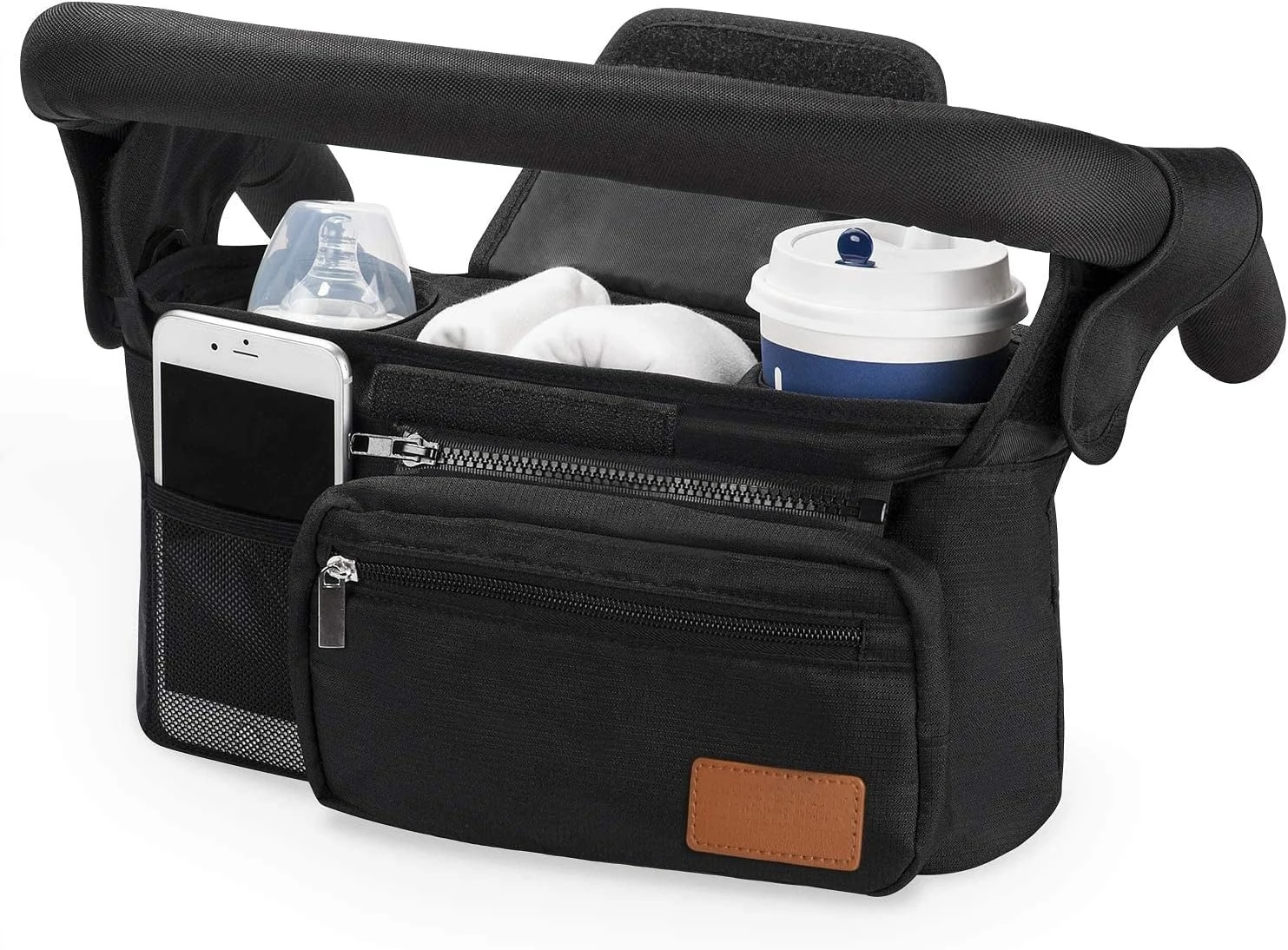 

Universal Stroller Organizer with Insulated Cup Holder Detachable Phone Bag & Shoulder Strap, Umbrella and Pet Stroller