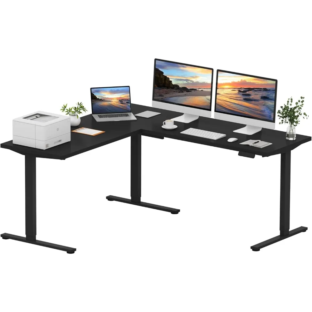 

L Shaped Standing Desk Adjustable Height, Electric Corner Standing Desk, 71 x 63 inch Sit Stand Computer Table with Splice Boar