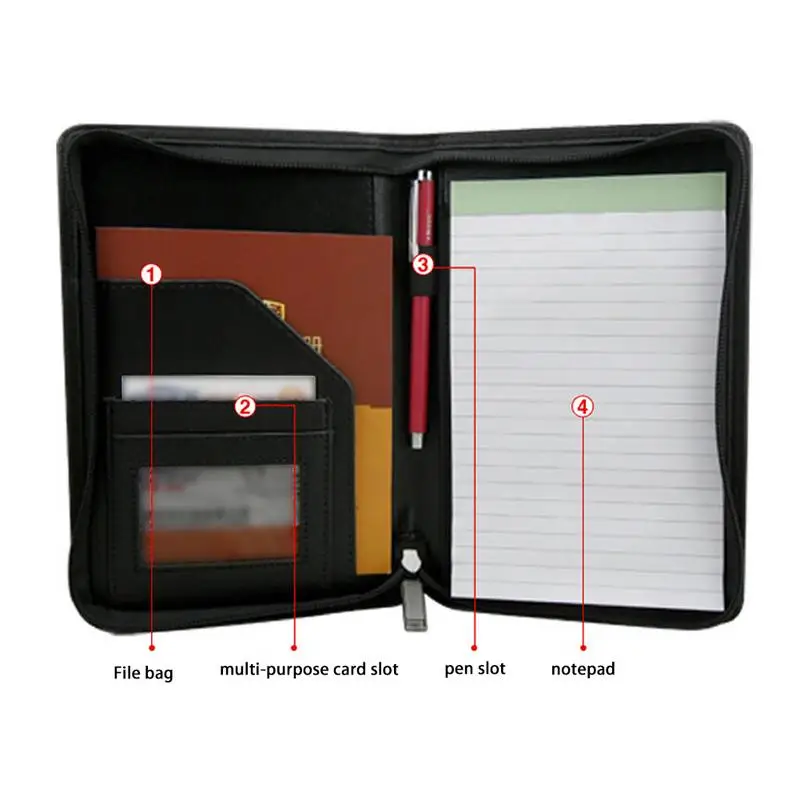 A5 PU Leather Folder Business Padfolio Manager Multi-function Office Organizer Planner Notebook School Office Meeting Folder