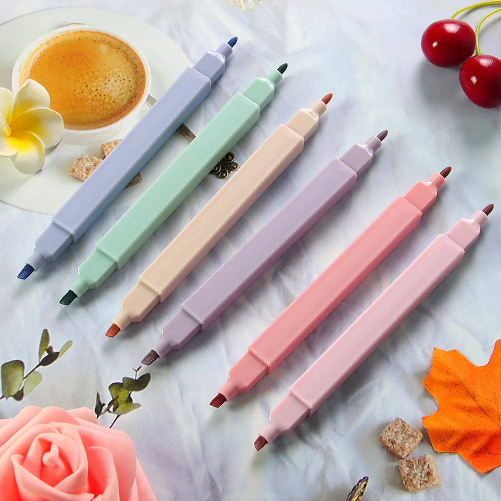 

12Pcs Fluorescent Highlighters Double-Ended Colorful Design for School Note-Taking Drawing Multi-Function Marker