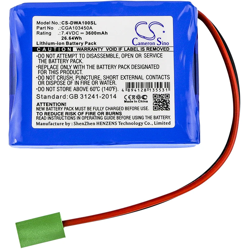 Cameron Sino 7.4V 3600mAh replacement rechargeable Battery E-1080, CGA103450A for Wheel Alignment system CEMB DWA 1000, DWA1000