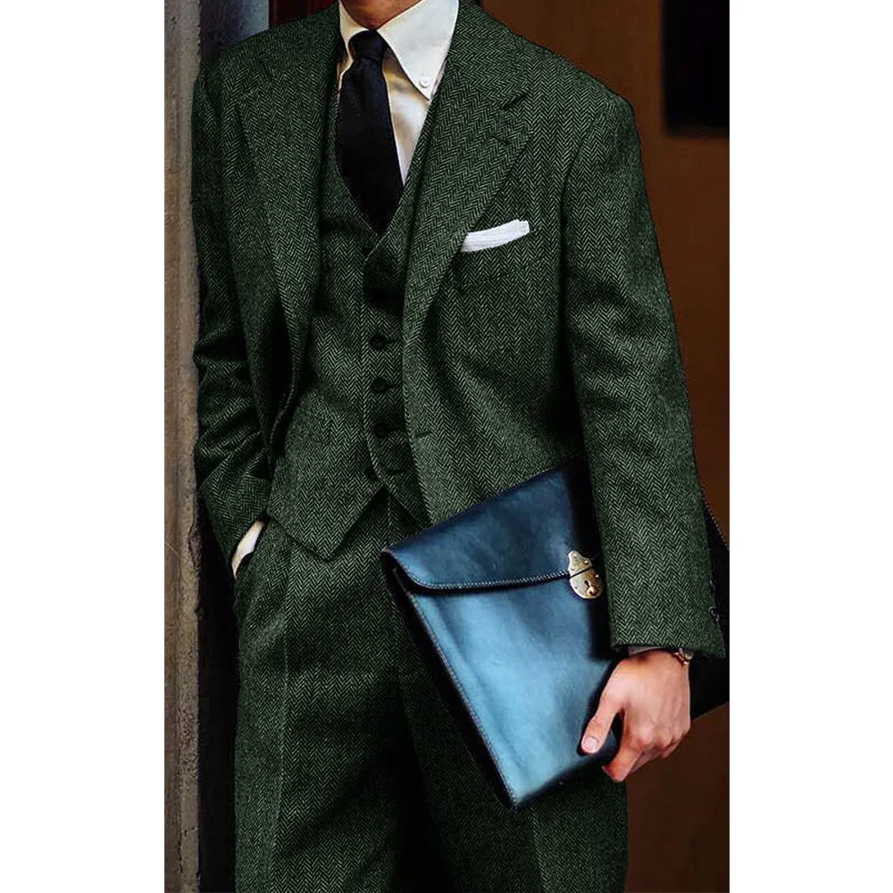Men's Herringbone Suit 3 Piece Set Notch Lapel Single Breasted Slim Fit Comfortable Elegant Business Suit Casual Stylish Formal