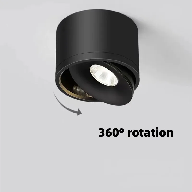 Surface Mounted LED Ceiling Light Dimmable 7W 12W 15W 18W Black Ceil Downlight COB Lamp Rotatable Background Spot Light For Home