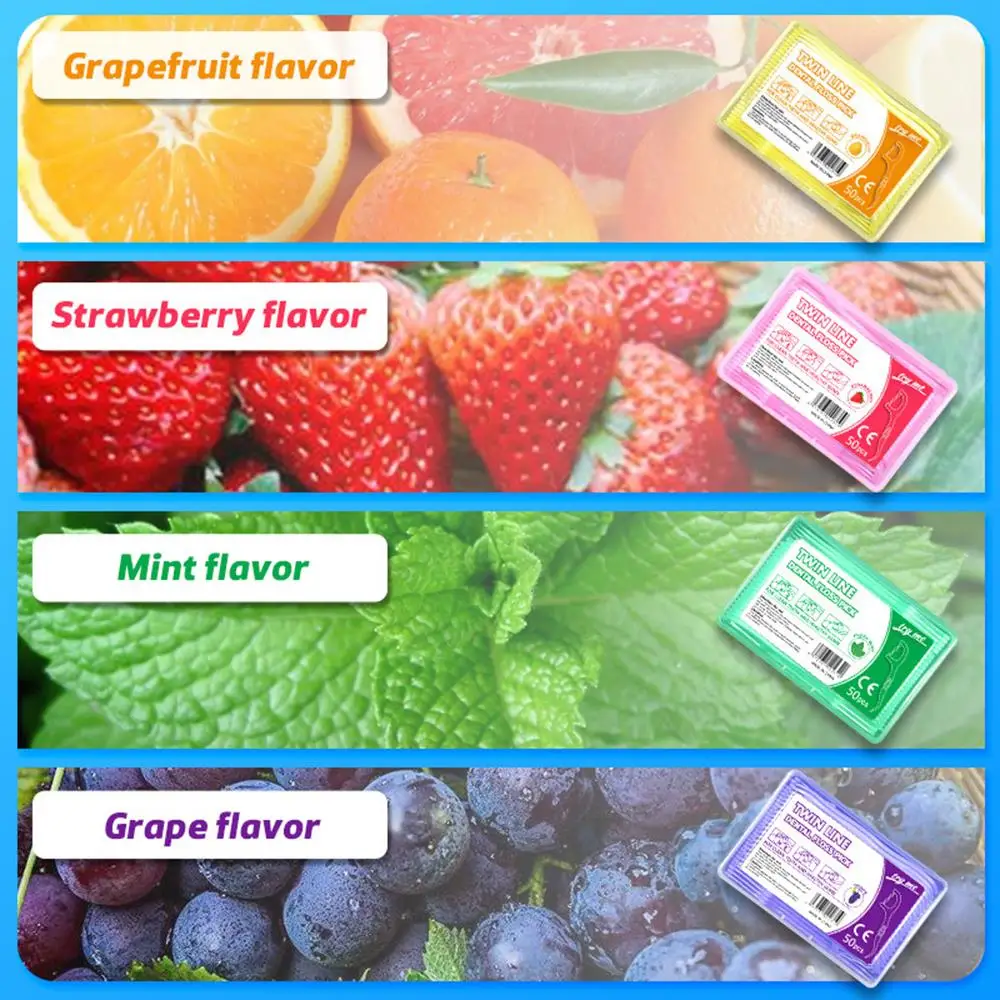 

Портативная зубочистка Предметы для ухода за полостью рта Ультратонкая зубная нить Линия для чистки полости рта Зубная нить со вкусом фруктов Красочная веревка