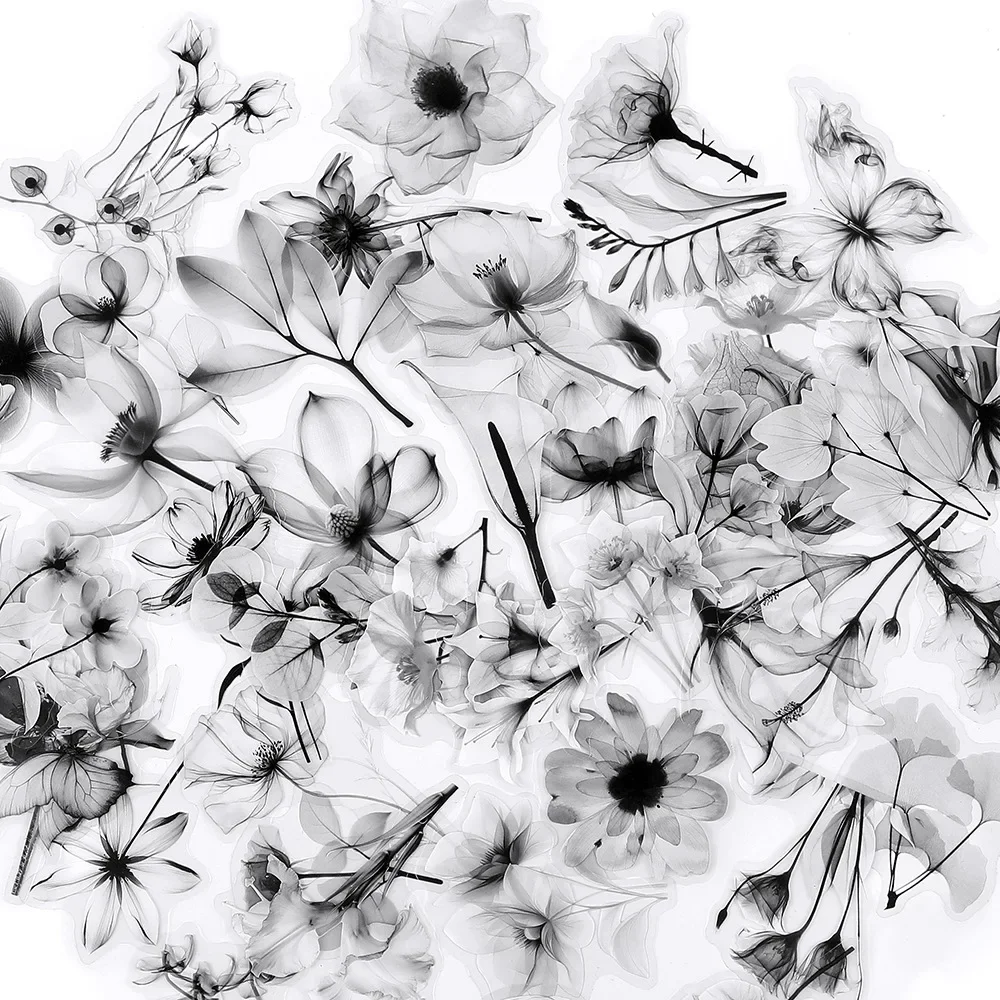 สติกเกอร์ใสสีดำขาว 50 ชิ้น สำหรับงาน DIY ตกแต่งสมุดบันทึก เคสมือถือ แท็บเล็ต สมุดโน้ต กันน้ำ ของเล่น ของขวัญ