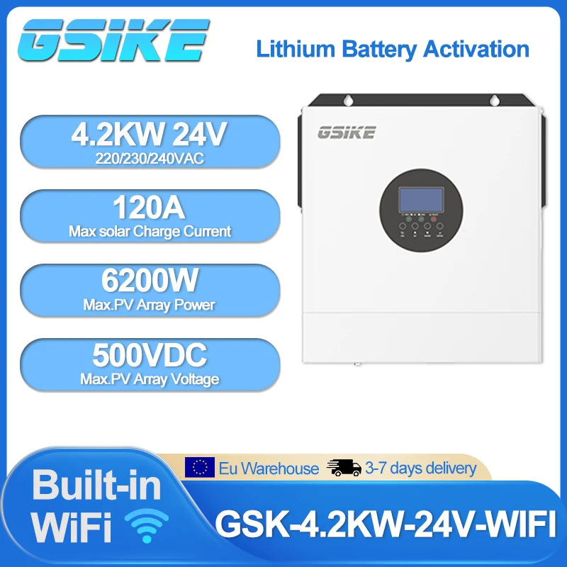 GSIKE 4.2KW 3.5KW Inverter Solare Ibrido MPPT a Onda Sinusoidale Pura 24V MPPT 100A Regolatore di Carica Solare con WiFi Falownik