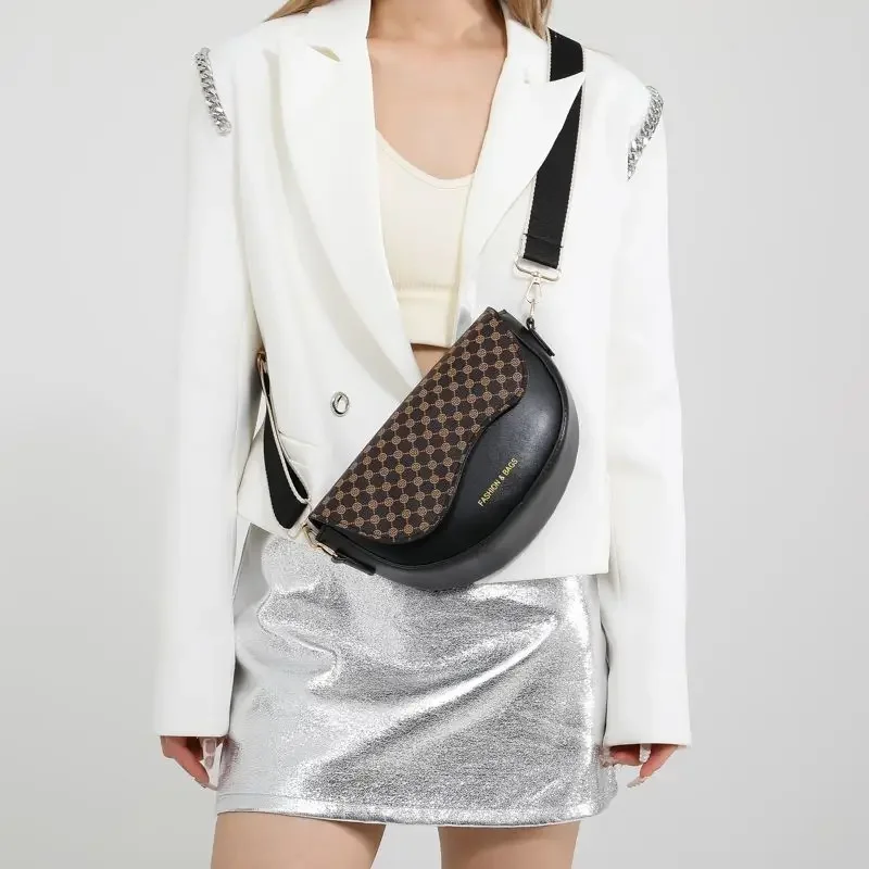 

Leopard Print Half-Circle Minimalist Printed Chic Shoulder Bag with Wide Strap for Women