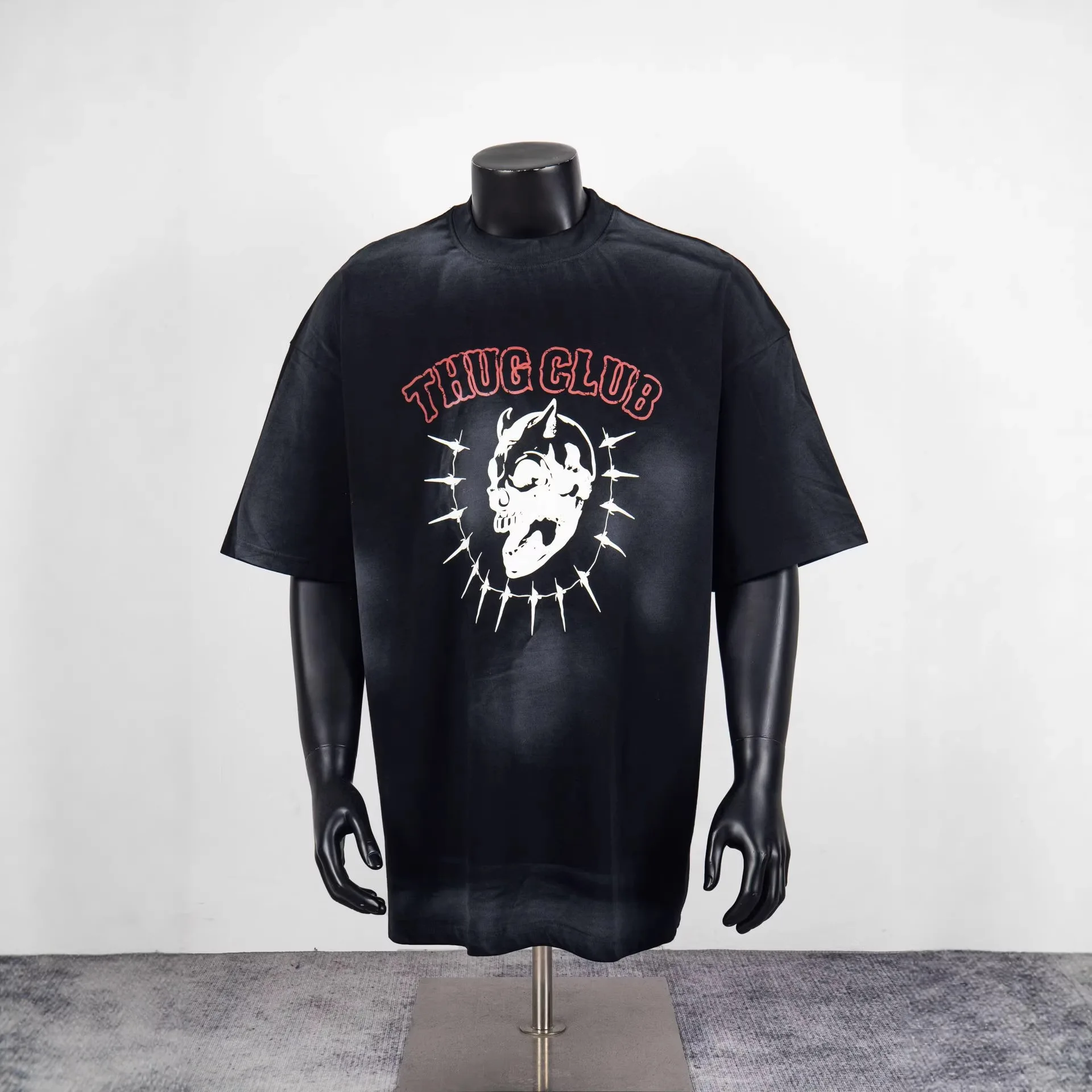 Thug Club Stained Retro Rustic Printed Loose Fit Casual Men's and Women's Short Sleeve T-Shirt
