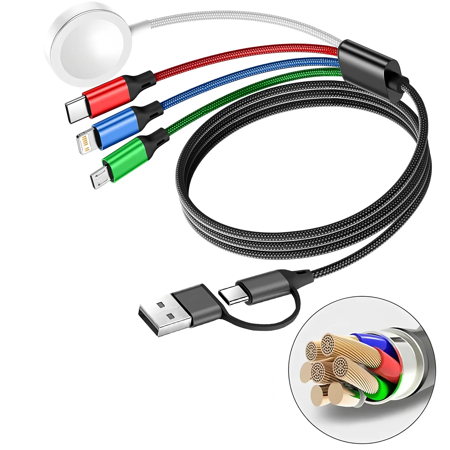 Kabel Pengisi Daya Multi USB C 2 in 3 240W untuk Ponsel/Komputer/Jam Tangan, Mendukung iPhone 16/15