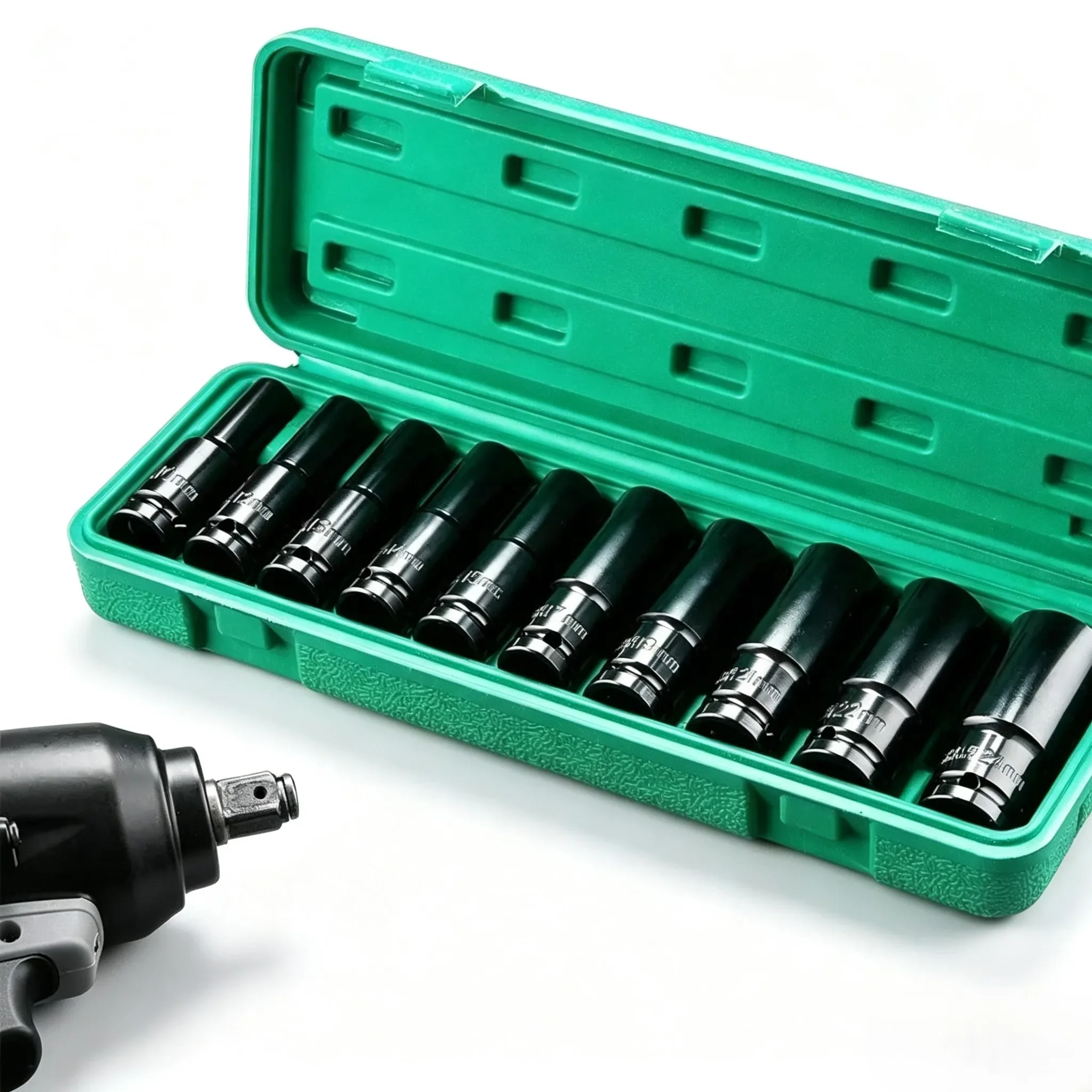 1/2Inch Drive 6-Point Impact Socket Set 10-Piece Metric Sizes 8-24mm Carbon Steel Impact Socket Set with Hard Storage Box