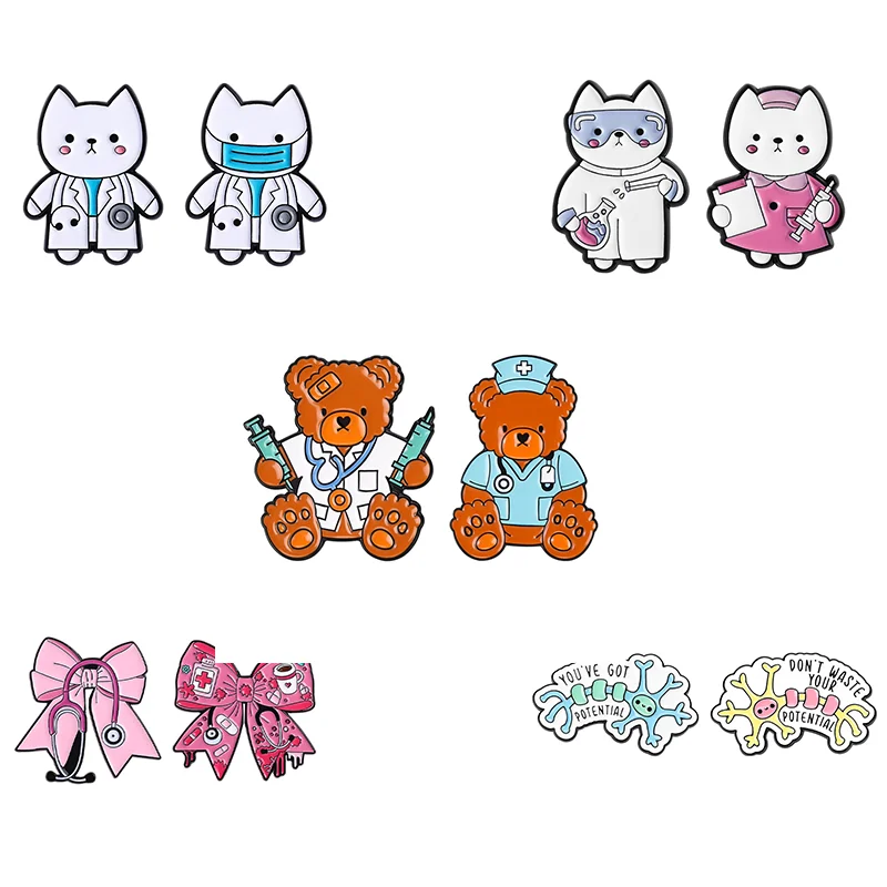 Cute Doctor Cat Enamel Pins  Kawaii Nurse Cat Brooches Stethoscope Mask Badges Medical Cat Jewelry Gifts for Healthcare Workers