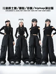 Jazz Dance Stage Costume Girls Kpop Hip Hip Dance Clothes Street Dancewear Kids Fashion Clohtes Black Tops Shuffle Pants VDL1942