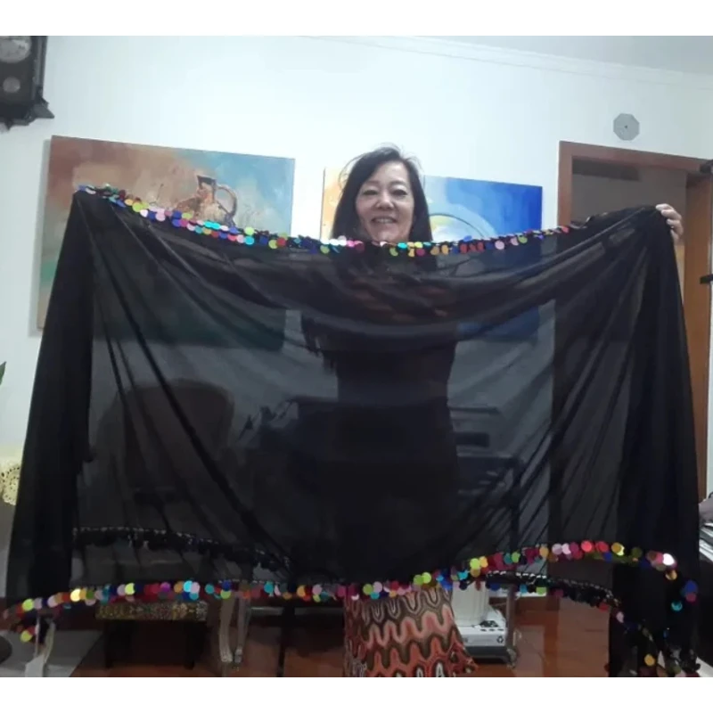 

New Girl Performance Show Belly Dance Malaya Scarf Sequins Decorate Stage Show Melaya Scarf Alexander's Gold Veils Adults