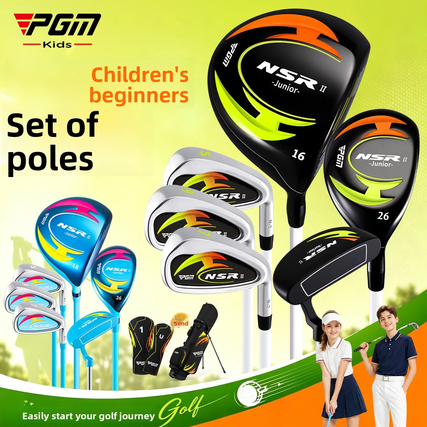 PGM Kids Golf Clubs Set for Boys Girls Beginners Junior Lightweight Complete Set with Bag MJRTG019