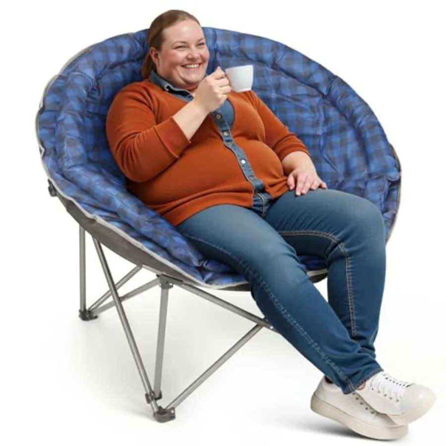 

Oversized XXL Folding Round Camping Chair, Heavy Duty Steel Frame, Gray, Super Comfy Padded Seat Backrest, Supports 200 Kg, Ide