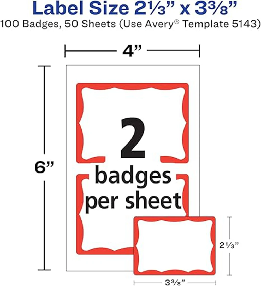 Avery Print or Write Name Badge Labels with Red Border, 2-11/32