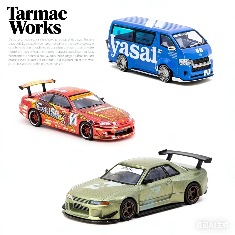 TW 1:64 Nissan R32 Toyota Hiace TE3006 Simulation Static Alloy Car Model, Boys' Toy, Adult Collection Decoration Item.